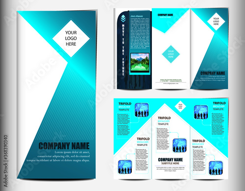 Tri fold brochure design. Blue DL Corporate business template for try fold brochure or flyer. Layout with modern elements and abstract background. Creative concept folded flyer or brochure. 