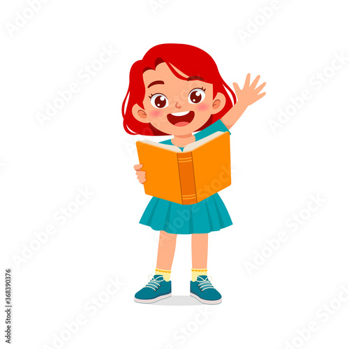 happy cute little kid boy girl read study learn story book school