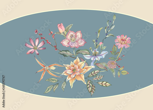Computer drawn flower illustration. Watercolor Flowers.Manual composition.Big Set watercolor elements.