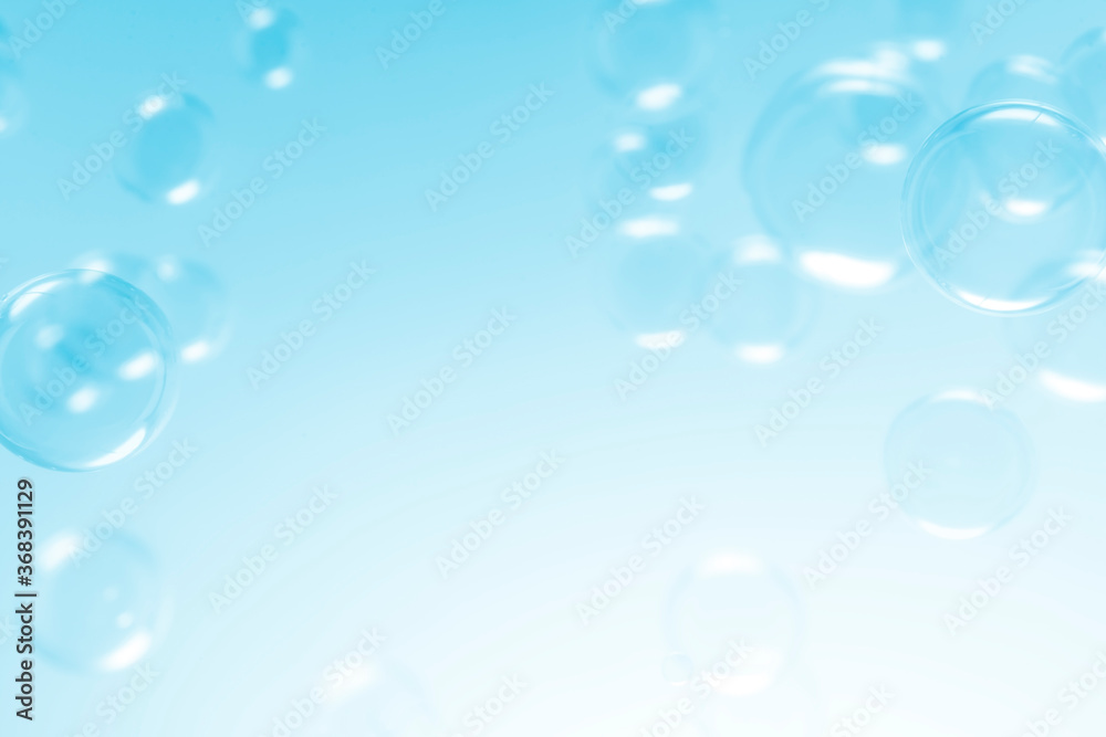 Beautiful  blue soap bubbles floating background
