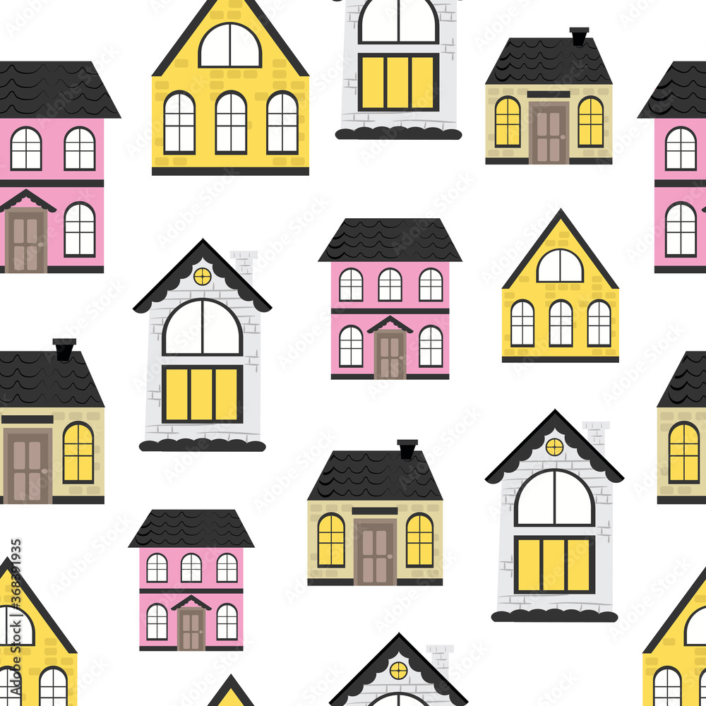 Pattern with houses on a white background