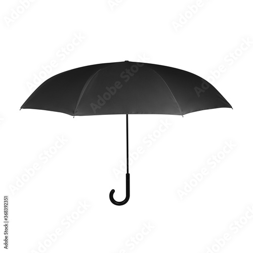 Blank Black Opened J-Hook Long Umbrella Isolated on White Background. Design Template for Mock-up, Branding, Advertise etc. Front View