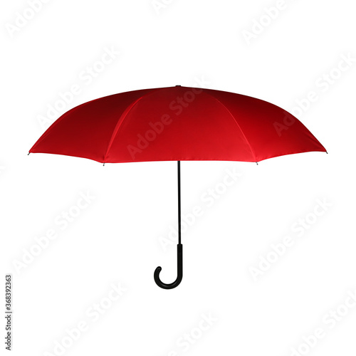 Blank Lush Lava Red Opened J-Hook Long Umbrella Isolated on White Background. Design Template for Mock-up, Branding, Advertise etc. Front View