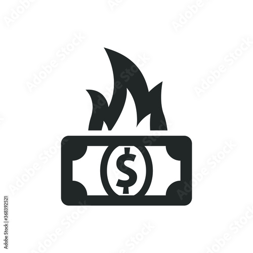 Burning money vector icon illustration on white background