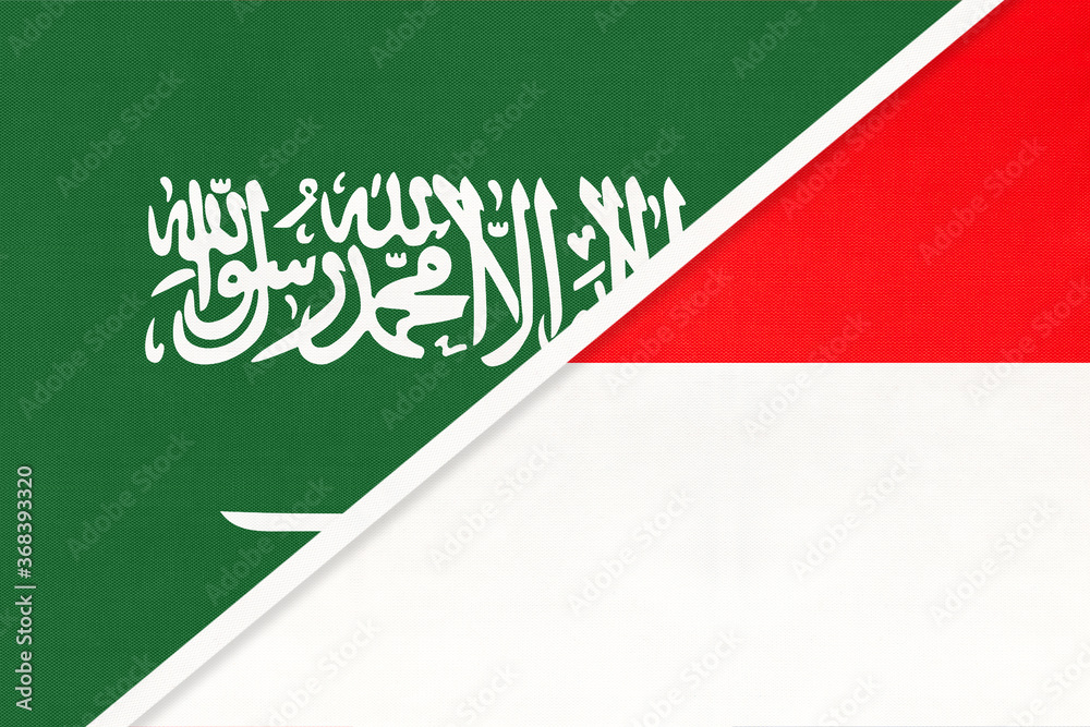 Saudi Arabia and Indonesia, symbol of national flags from textile. Championship between two countries. Saudi Arabia and Indonesia, symbol of national flags from textile. Championship between two countries.