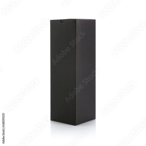 Blank Black Rectangular Paper Box Packaging In Matt Surface Isolated on White Background. Design Template for Mock-up, Branding, Advertise etc. Front view and Side view