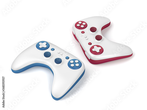 Pair of wireless gaming controllers on white background