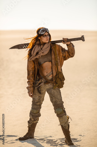 Post-apocalyptic Woman Outdoors in a Wasteland photo