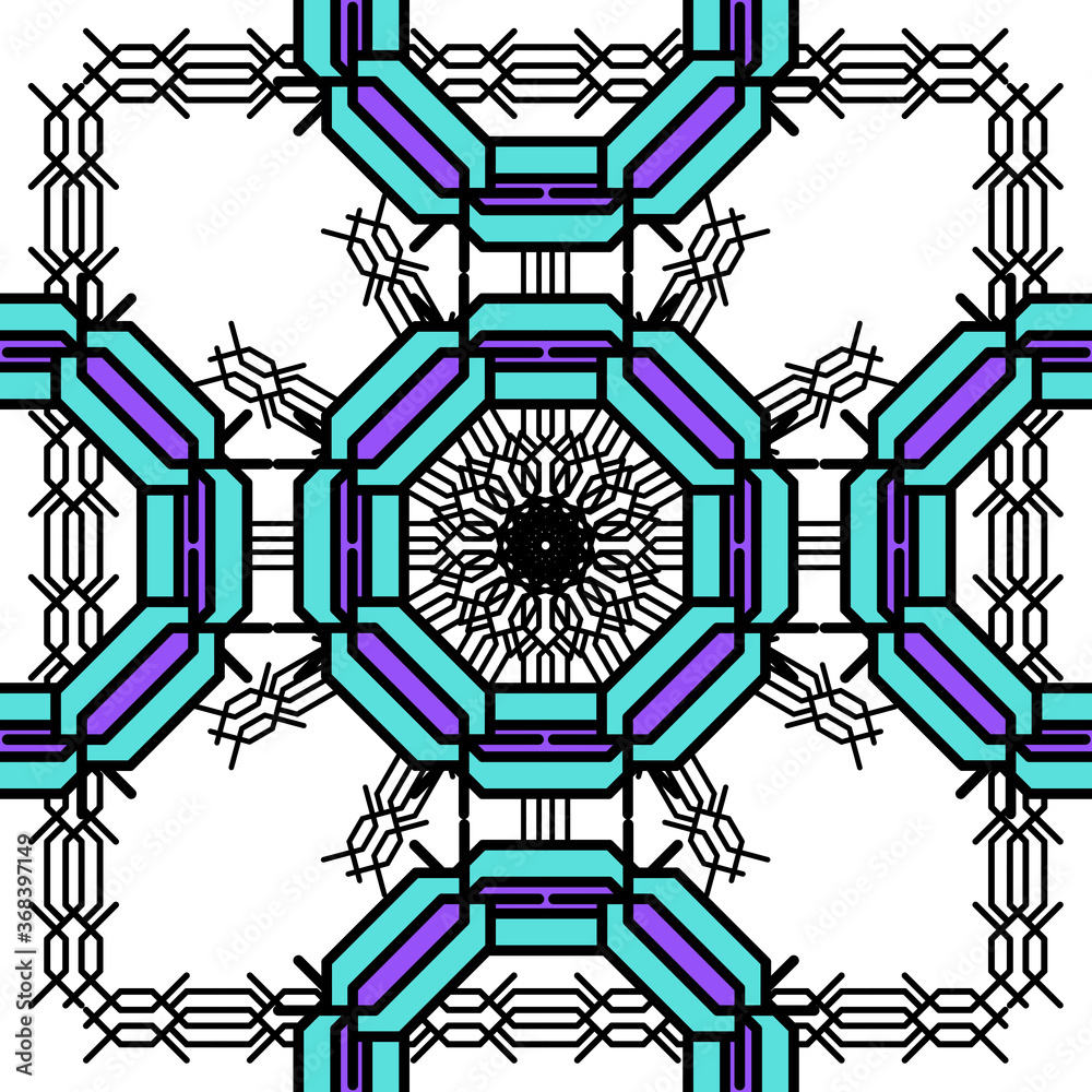 Variants of a braided pigtail pattern made on grid cells on a white background. The pattern resembles the shape of a knitted pigtail, and makes up squares, circles, and other geometric shapes Variants of a braided pigtail pattern made on grid cells on a white background. The pattern resembles the shape of a knitted pigtail, and makes up squares, circles, and other geometric shapes