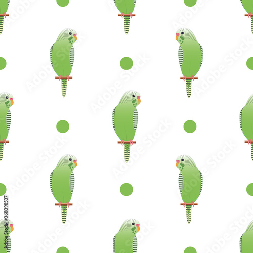Cute green budgerigar seamless pattern vector with dots.