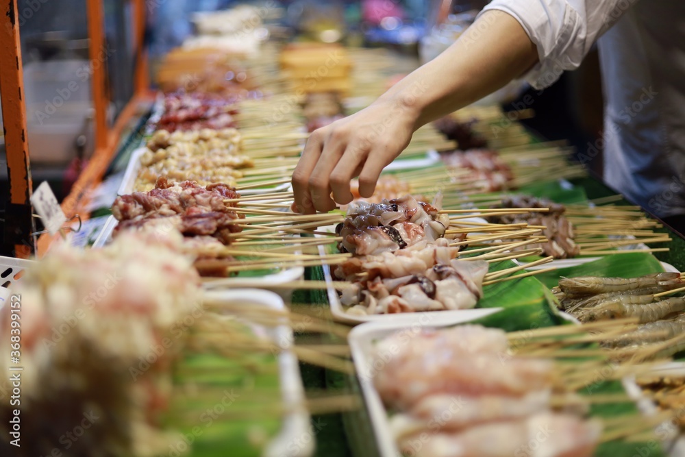 Obraz premium Close up street food shop.
