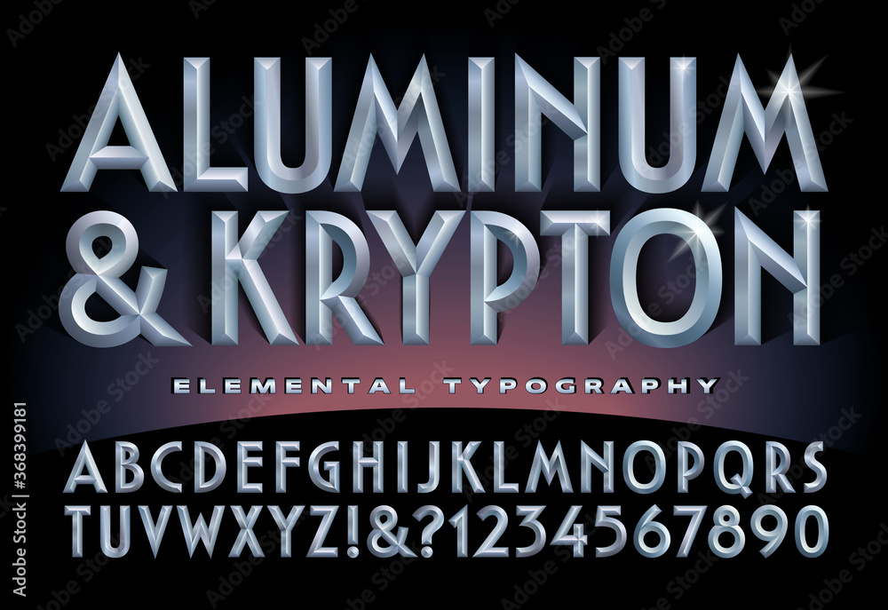 Aluminum & Krypton Alphabet; A Font with Beveled Metallic 3d Effects. - obrazy, fototapety, plakaty 