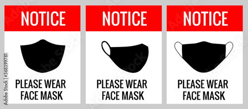 Notice Please Wear Face Mask. Signage for mask wearing.