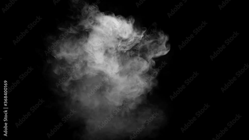 White steam spins and rises from the pan. White smoke rises from a large pot, which is located behind the frame. Isolated seamless loop black background. White steam spins and rises from the pan. White smoke rises from a large pot, which is located behind the frame. Isolated seamless loop black background.