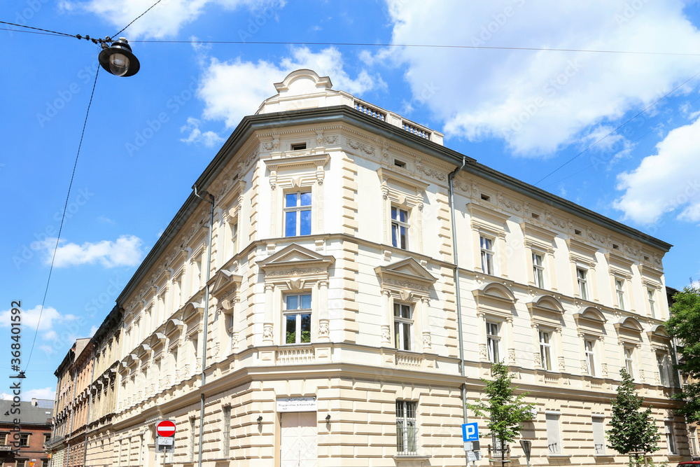 KRAKOW, POLAND - JULY 14, 2020: Old tenements