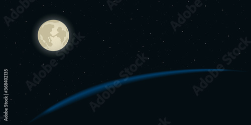 Moon and stars. Space view. Vector illustration.