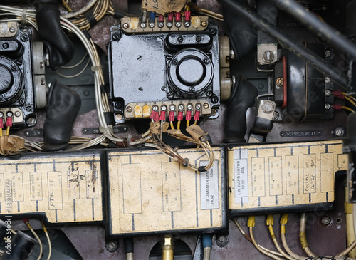 Details of internal control connection box on helicopter.
