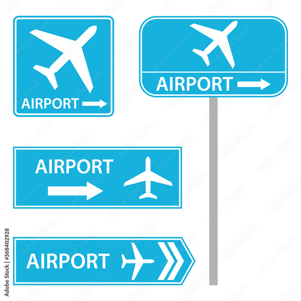 Airport icon. Pointer sign towards the airport. Vector, cartoon illustration. Airport icon. Pointer sign towards the airport. Vector, cartoon illustration.