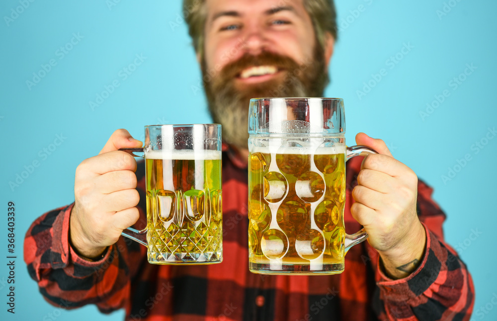 Holiday celebration. Bachelor day. Improve mood. Get drunk. Alcoholic. Thirsty man drinking beer in pub bar. Hipster drink beer. Mature bearded guy hold beer glass. Cheers toast. True sensation. Holiday celebration. Bachelor day. Improve mood. Get drunk. Alcoholic. Thirsty man drinking beer in pub bar. Hipster drink beer. Mature bearded guy hold beer glass. Cheers toast. True sensation.