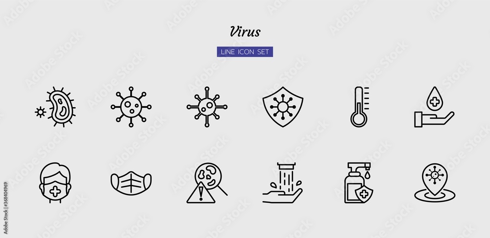 line icon symbol set, virus, disease, infection, protection, health, Isolated flat outline vector design