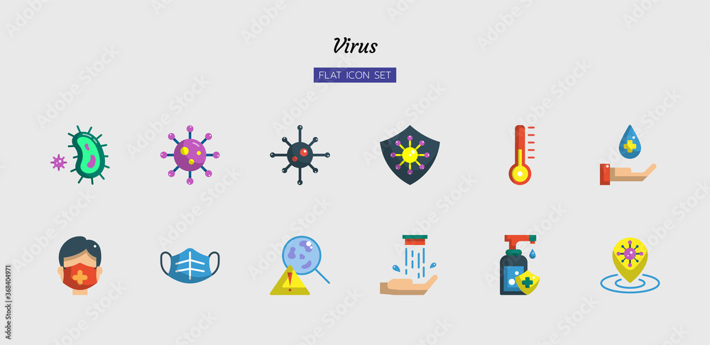color flat icon symbol set, virus, disease, infection, protection, health, Isolated vector design