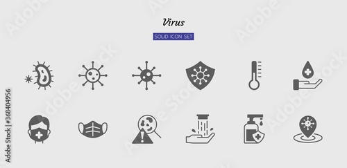 solid icon symbol set, virus, disease, infection, protection, health, Isolated flat silhouette vector design