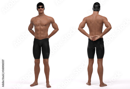 3D Render : The portrait of a swimmer in swimsuit with goggle and cap