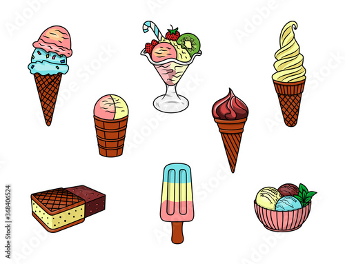 set of different types of ice cream