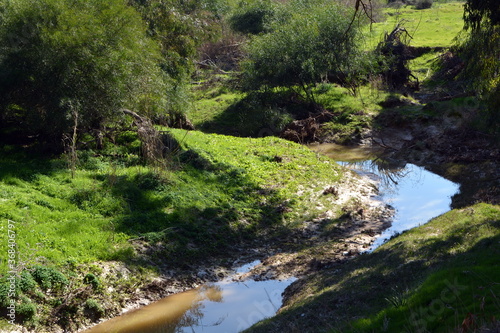 The sky is reflected in the waters of the Creek Grar in the Northern Negev desert photo