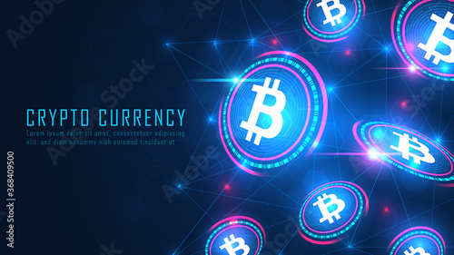 Bit coin blockchain technology flying artwork concept suitable for financial investment or crypto currency trends business idea and all art work design - Vector