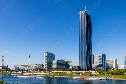 Panorama of Donau City with Skyscrapers, DC Tower and Promenade in Danube City, Vienna, Austria, Europe photo
