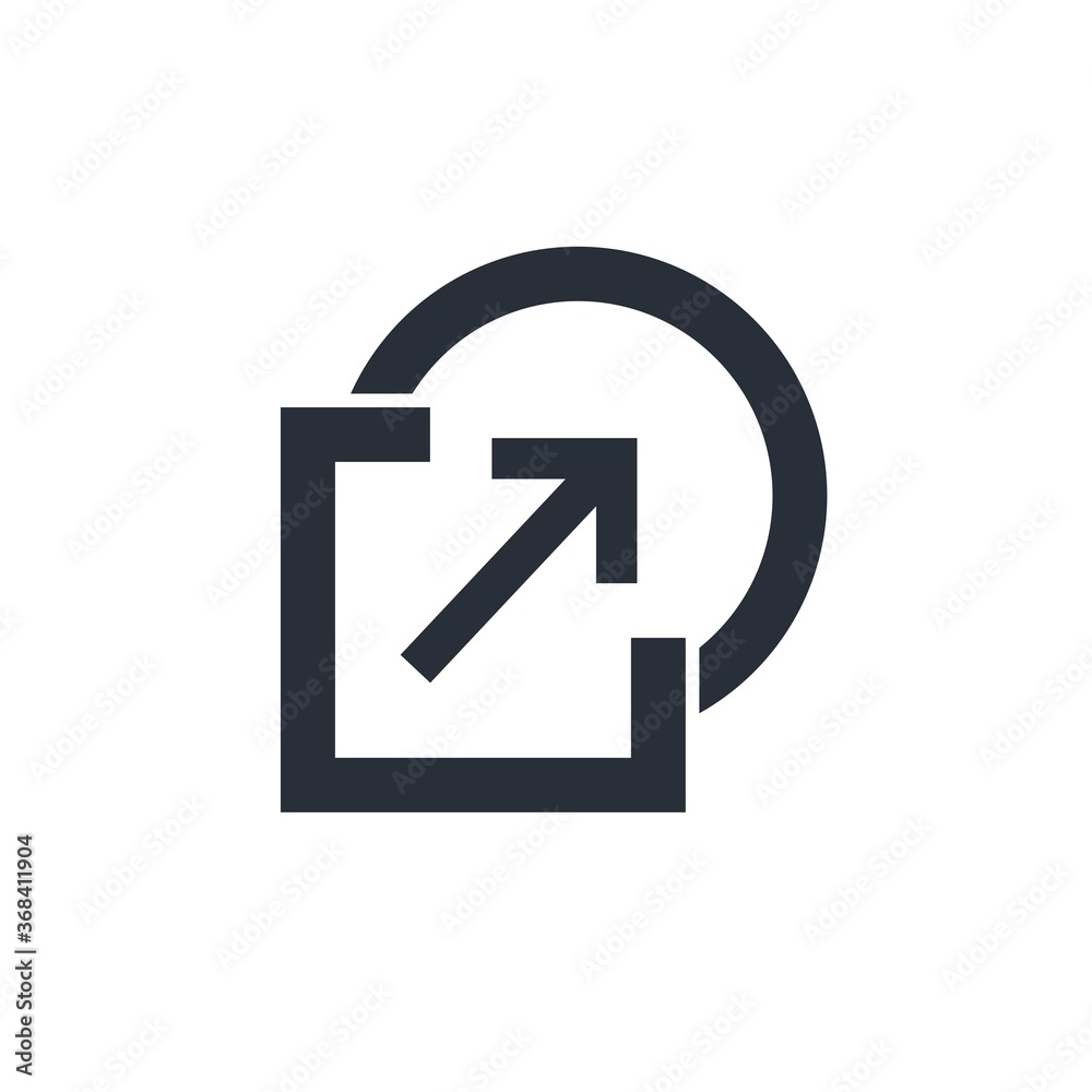 Square, circle and arrow. Transition from square to round. Vector linear icon isolated on white background. Square, circle and arrow. Transition from square to round. Vector linear icon isolated on white background.
