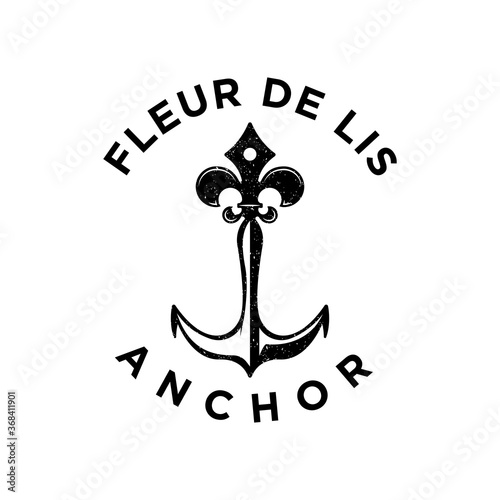 vintage retro element fleur de lis and anchor logo design