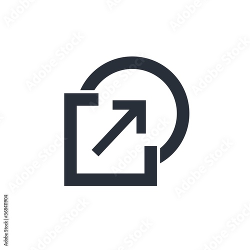 Square, circle and arrow. Transition from square to round. Vector linear icon isolated on white background.