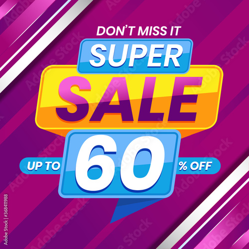 Vector graphic of Modern Colorful Super Sale 60 Percent Advertising Banner Background. Perfect for Retail  Brochure  Banner  Business  Selling  etc