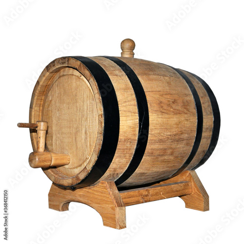 Wood barrel for aging alcoholic beverages isolated