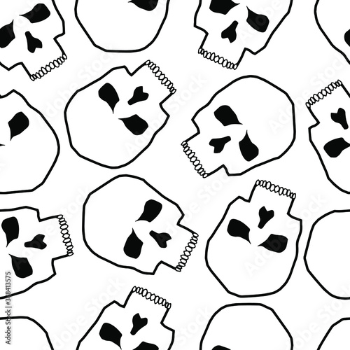 seamless monochrome pattern with skulls on a white background