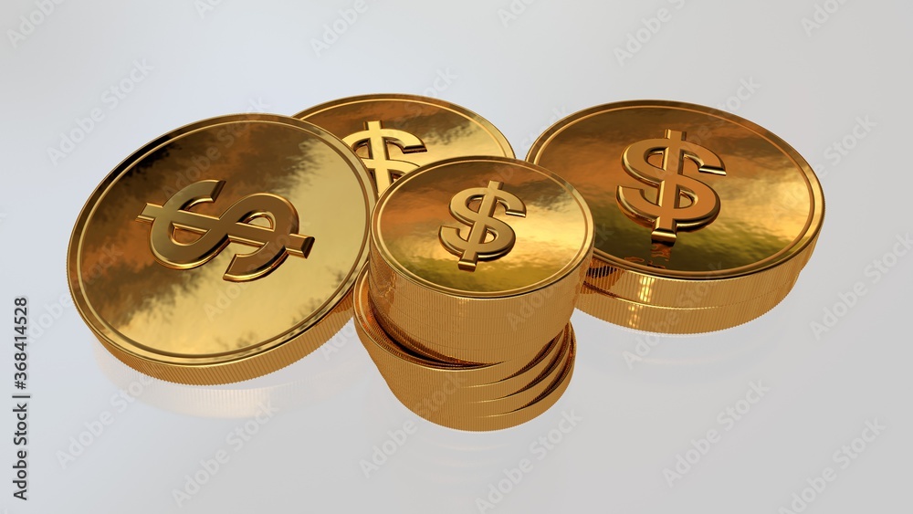 Gold coin with dollar sign. Realistic on table background 3D rendering Gold coin with dollar sign. Realistic on table background 3D rendering