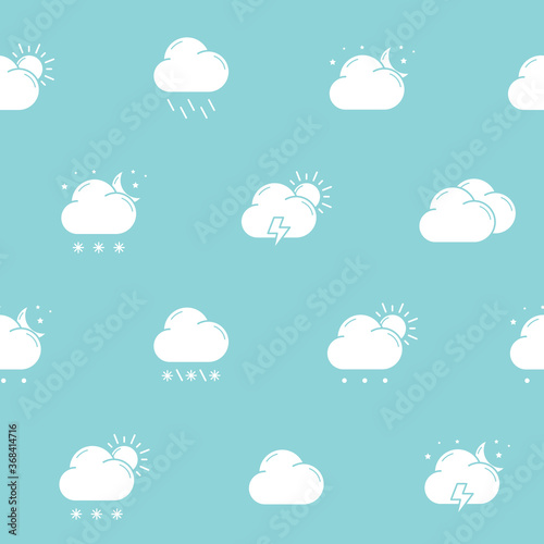 Weather - Vector background (seamless pattern) of silhouettes snow, storm, rain, cloud, sunny, wind and moon for graphic design