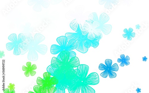 Light Blue  Green vector doodle background with flowers.