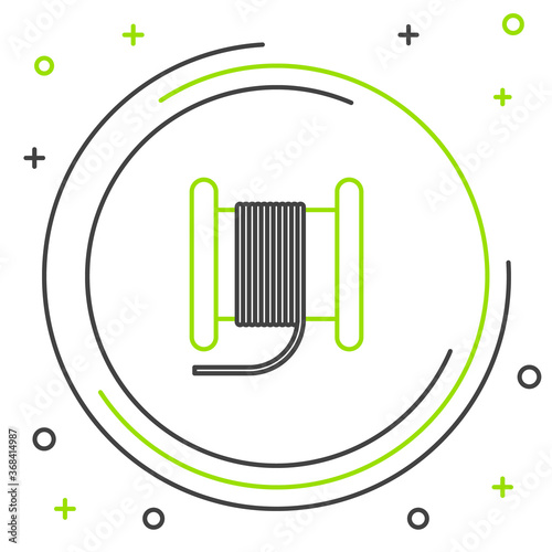 Line Wire electric cable on a reel or drum icon isolated on white background. Colorful outline concept. Vector.