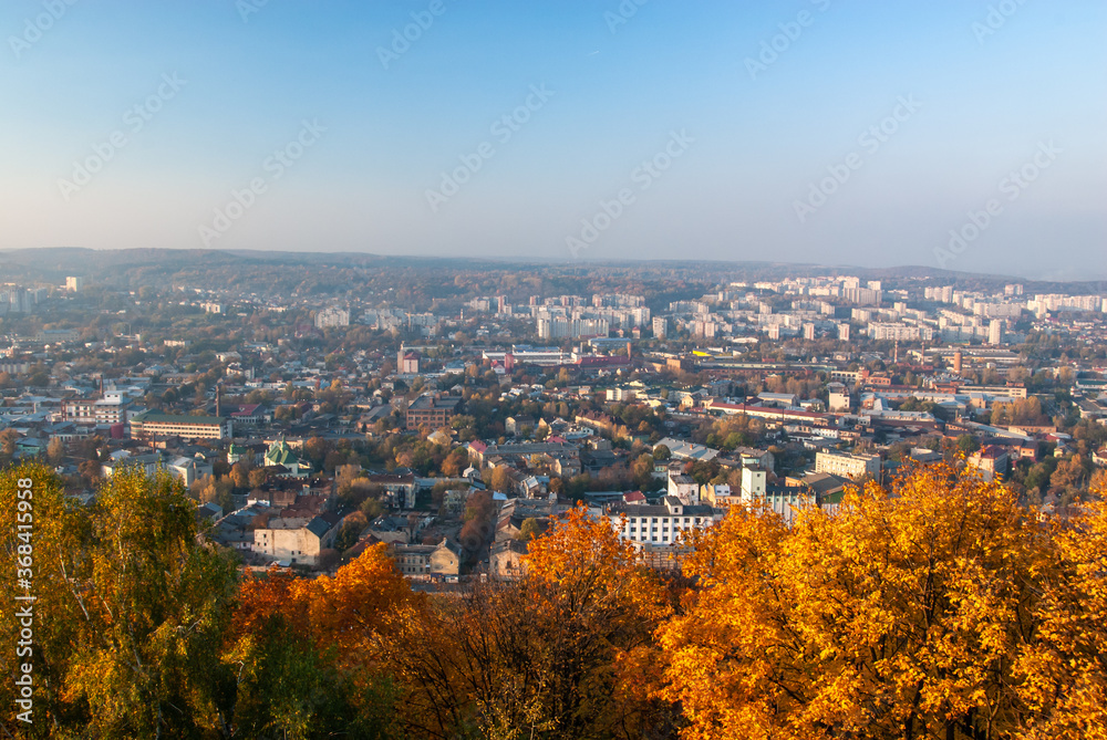 Nice morning panorama of city Lviv  view at autumn time in Ukraine