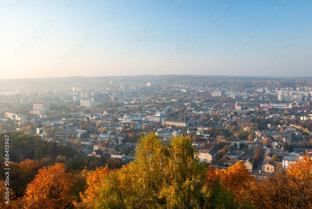 Nice morning panorama of city Lviv  view at autumn time in Ukraine