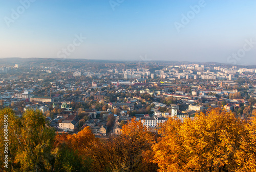 Nice morning panorama of city Lviv view at autumn time in Ukraine