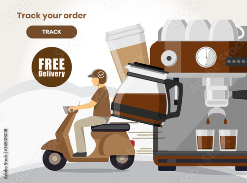 coffee delivery service, Scooter delivery service , Vector illustration