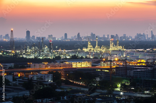 Oil refinery along the river at Dusk