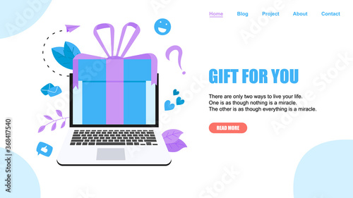 Online gift box. Promotion of online store or shop loyalty program and bonus. Vector illustration for advertisement. ]