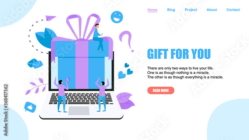 Online gift box. Promotion of online store or shop loyalty program and bonus. Vector illustration for advertisement. ]