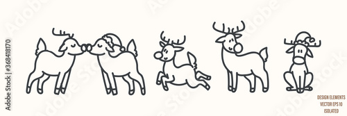 Seamless winter reindeer illustration clipart. Simple gender neutral nursery festive scrapbook sticker. Kids whimsical cute hand drawn cartoon christmas snow deer motif.