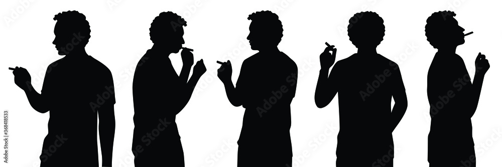 Collection of smoking man silhouette vector on white background